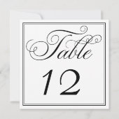 Elegante zwarte en witte script tafelnummerkaarten kaart (Achterkant)