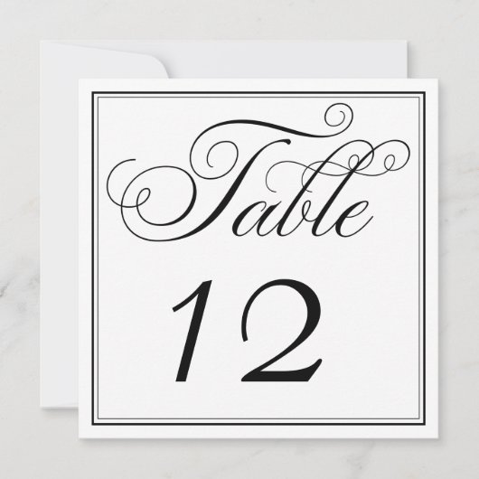 Elegante zwarte en witte script tafelnummerkaarten kaart (Voorkant)