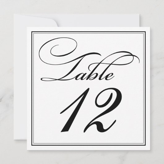 Elegante zwarte en witte script tafelnummerkaarten kaart (Achterkant)