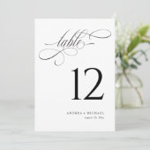 Elegante zwarte en witte script tafelnummers voor  (Staand voorkant)