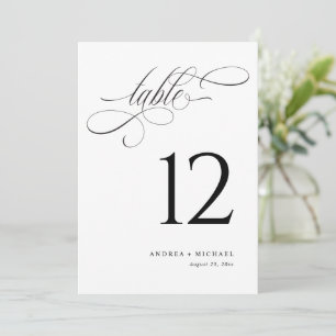 Elegante zwarte en witte script tafelnummers voor 
