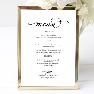 Elegante Zwarte en Witte Script Trouwmenu Poster