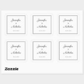 Elegante zwarte en witte scriptie bruiloft vierkante sticker (Vel)