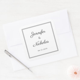 Elegante zwarte en witte scriptie bruiloft vierkante sticker