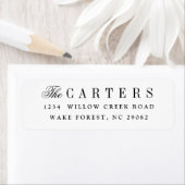 Elegante zwarte en witte scriptnaam retouradres etiket (Insitu)