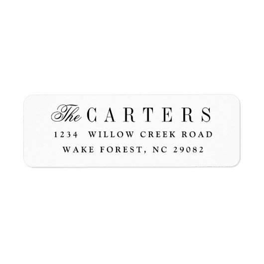 Elegante zwarte en witte scriptnaam retouradres etiket (Voorkant)
