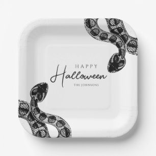Elegante Zwarte En Witte Slang Halloween Papieren Bordje