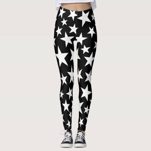 Elegante zwarte en witte sterren leggings (Voorkant)