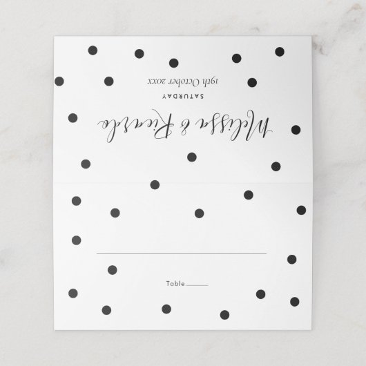 Elegante Zwarte en Witte Stippen Bruiloft Plaatskaartje (Buitenkant ongevouwen)