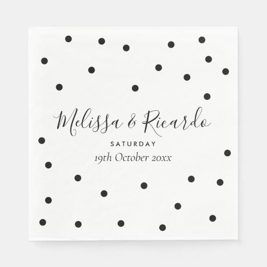 Elegante Zwarte en Witte Stippen Bruiloft Servet (Voorkant)