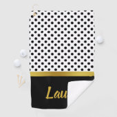 Elegante Zwarte en Witte Stippen Gouden Script Naa Golfhanddoek (Insitu)