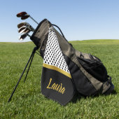 Elegante Zwarte en Witte Stippen Gouden Script Naa Golfhanddoek (Groen)