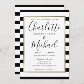 Elegante Zwarte En Witte Streep Script Gouden Trou Kaart (Voorkant / Achterkant)