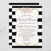 Elegante zwarte en witte strepen bloem bruidsdouch kaart (Voorkant / Achterkant)