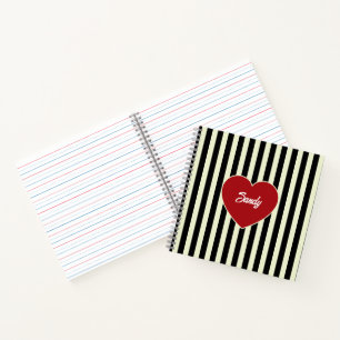Elegante zwarte en witte strepen monogram naam notitieboek