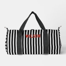 Elegante zwarte en witte strepen monogram naam plunjezak