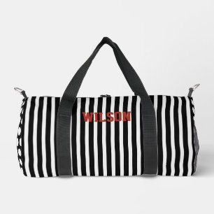 Elegante zwarte en witte strepen monogram naam plunjezak
