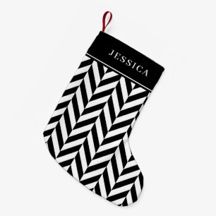 Elegante Zwarte En Witte Strepen Patroonnaam Kleine Kerstsok