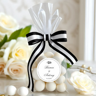 Elegante zwarte en witte tak en rand bruiloft ronde sticker