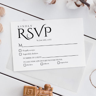 Elegante Zwarte en Witte Trouw-RSvp-Kaart RSVP Kaartje