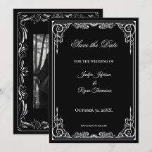 Elegante zwarte en witte trouw save the date