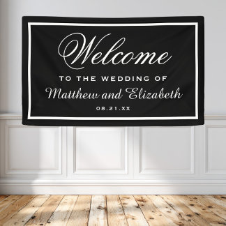 Elegante Zwarte en Witte Trouw Welkom Spandoek