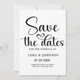 Elegante zwarte en witte trouwcalligrafie save the date