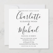 Elegante zwarte en witte trouwfoto in script lette kaart (Voorkant)