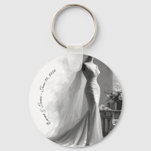 Elegante zwarte en witte trouwservetten  sleutelhanger