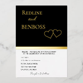 Elegante zwarte en witte trouwuitnodiging Goud Folie Uitnodiging
