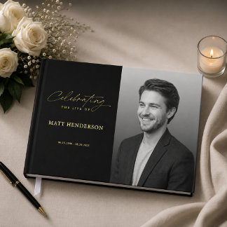 Elegante zwarte en witte viering van het leven rou gastenboek
