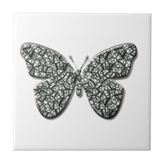Elegante Zwarte En Witte Vlinder Tegeltje (Voorkant)