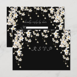 Elegante zwarte en witte waterverf bloemen RSVP kaartje