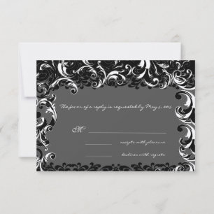 Elegante Zwarte en Witte Wervelende Huwelijks- RSVP Kaartje