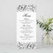 Elegante zwarte en witte wervelingen huwelijksmenu menu (Staand voorkant)