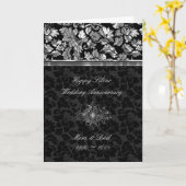 Elegante zwarte en zilveren damast kaart (Gele Bloem)
