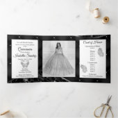 Elegante zwarte en zilveren foto Quinceanera-driev Drieluik Programma (Binnen)