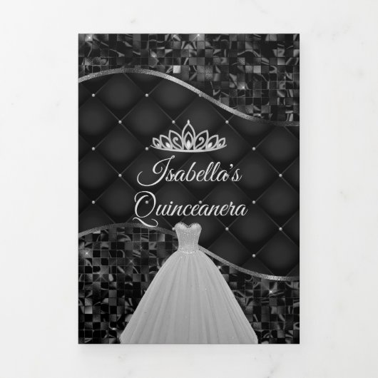 Elegante zwarte en zilveren foto Quinceanera-driev Drieluik Programma (Cover)