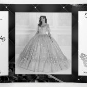 Elegante zwarte en zilveren foto Quinceanera-driev Drieluik Programma (Binnenkant midden)