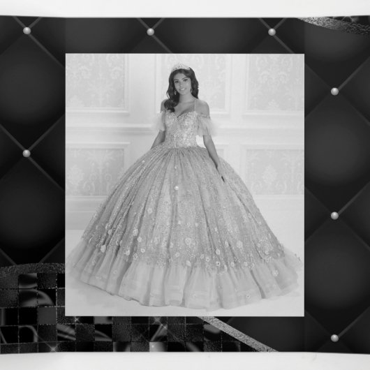 Elegante zwarte en zilveren foto Quinceanera-driev Drieluik Programma (Binnenkant midden)