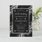 Elegante zwarte en zilveren glinsterende agaat 60e kaart (Staand voorkant)