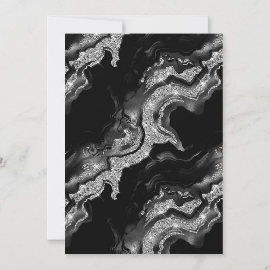 Elegante zwarte en zilveren glinsterende agaat 60e kaart (Achterkant)