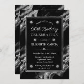 Elegante zwarte en zilveren glinsterende agaat 60e kaart (Voorkant / Achterkant)