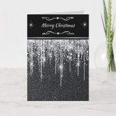 Elegante Zwarte en Zilveren Glitter Script Notitie Kaart (Voorkant)