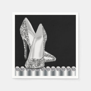 Elegante zwarte en zilveren glitterschoen met hoge servetten