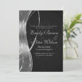 Elegante zwarte en zilveren grijze damast bruiloft kaart (Staand voorkant)