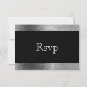 Elegante Zwarte en Zilveren Sterrenlichten Bruilof RSVP Kaartje