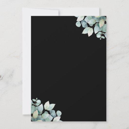 Elegante zwarte eucalyptus groen bruiloft kaart (Achterkant)