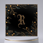 Elegante zwarte familie Monogram Kerst Kaart