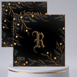 Elegante zwarte familie Monogram Kerst Kaart